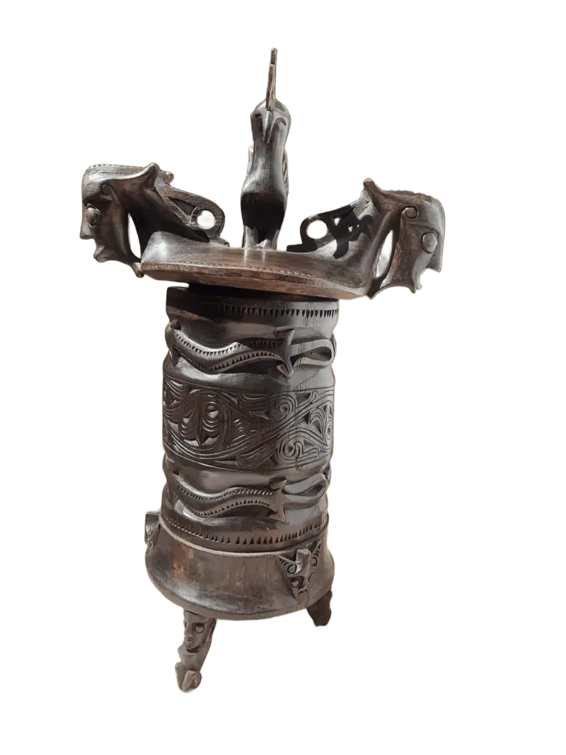 carved batak wood betel lime container