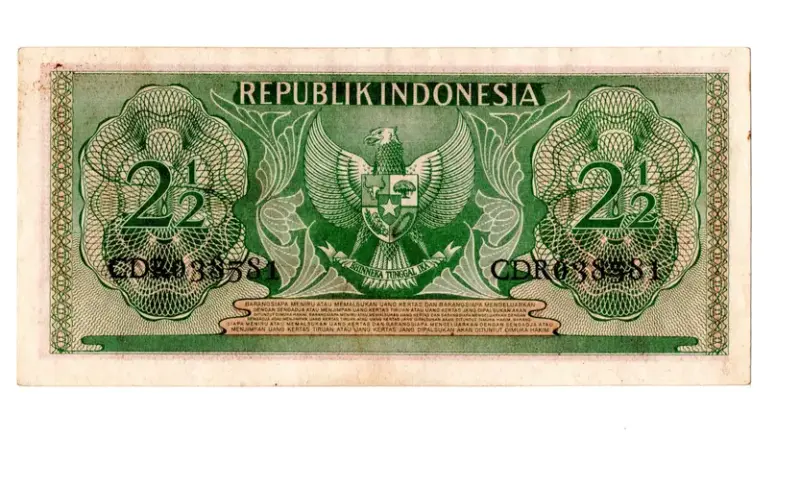 bancnota dua settengah rupiah 1956 verso