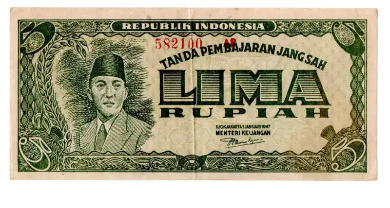 bancnota lima rupiah 1947 fata