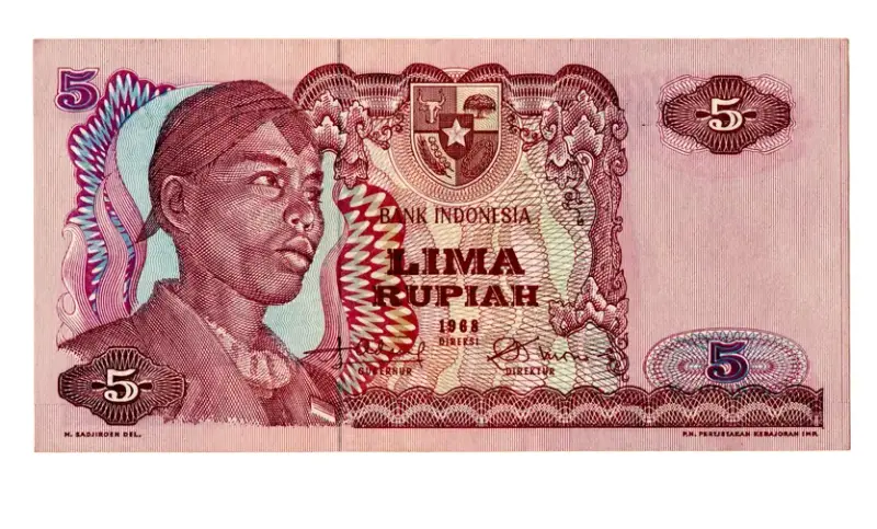 bancnota lima rupiah 1968 fata