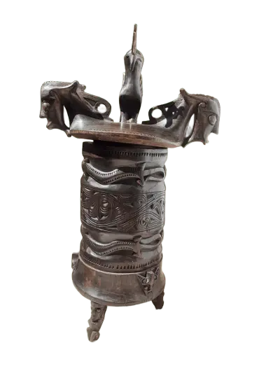 carved batak wood betel lime container