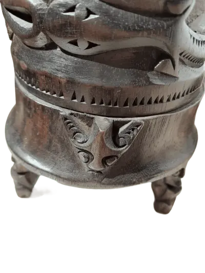 carved batak wood betel lime container bottom