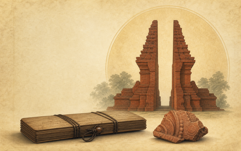 Illustration of Majapahit-era court and architectural motifs representing Majapahit cultural legacy in Indonesian cultural heritage.