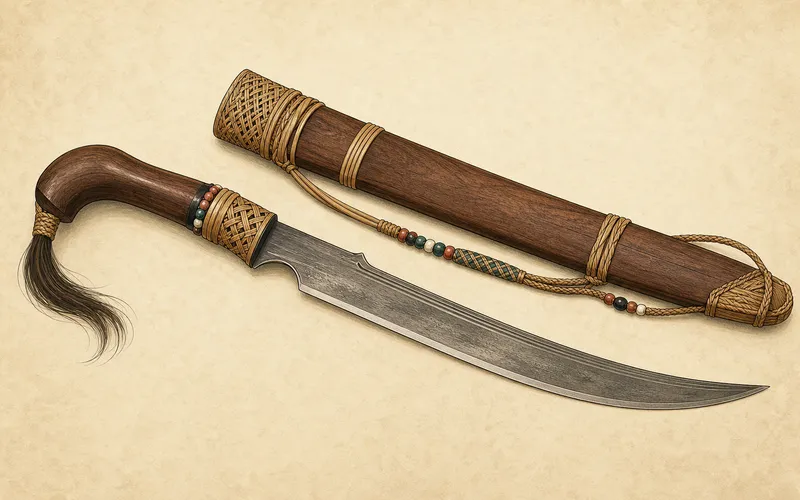 Illustration of a mandau blade and decorated sheath.