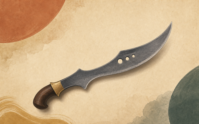 Illustration of a Sundanese kujang blade representing the kujang as weapon, emblem, and cultural memory in Indonesian cultural heritage.